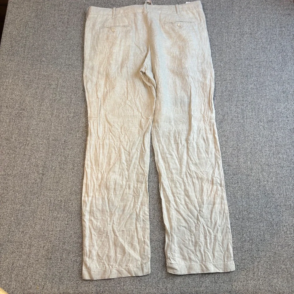 Perry Ellis Pants Mens 36 Beige Linen Drawstring Straight Leg Casual Trousers